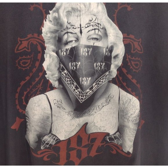 187 Incorporated Distressed Marilyn Monroe Bandana Faded Black T-Shirt Mens XL - Picture 2 of 6